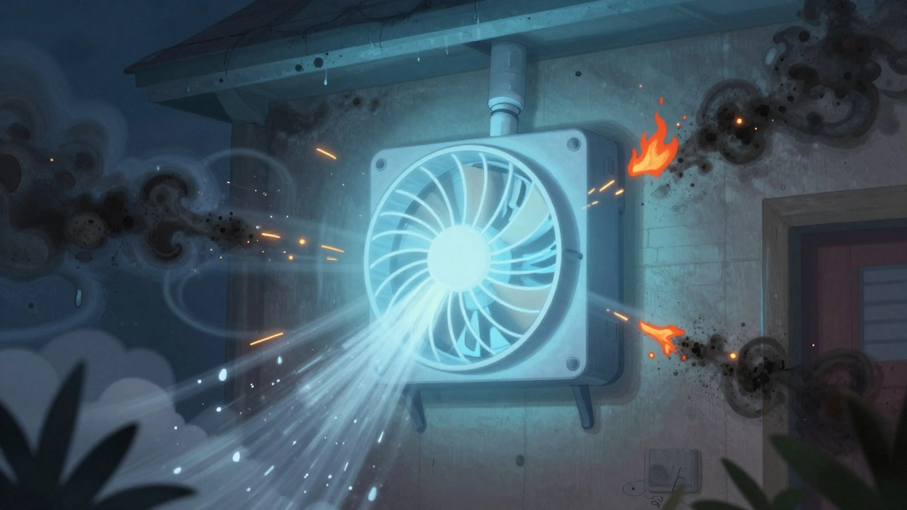 Glowing extractor fan protecting home from mold, fire, and moisture threats