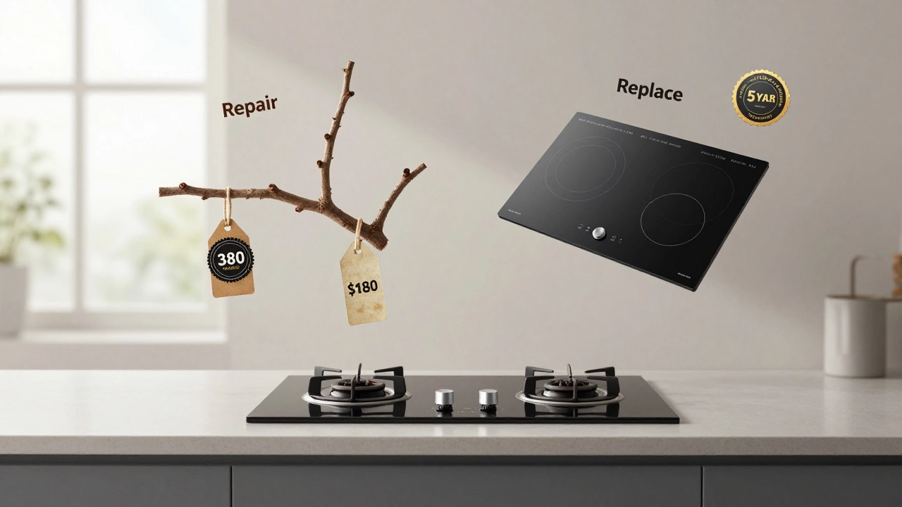 A decision tree showing repair vs replace options for a faulty hob.