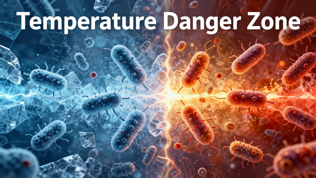 Conceptual art showing bacteria activating in the temperature danger zone