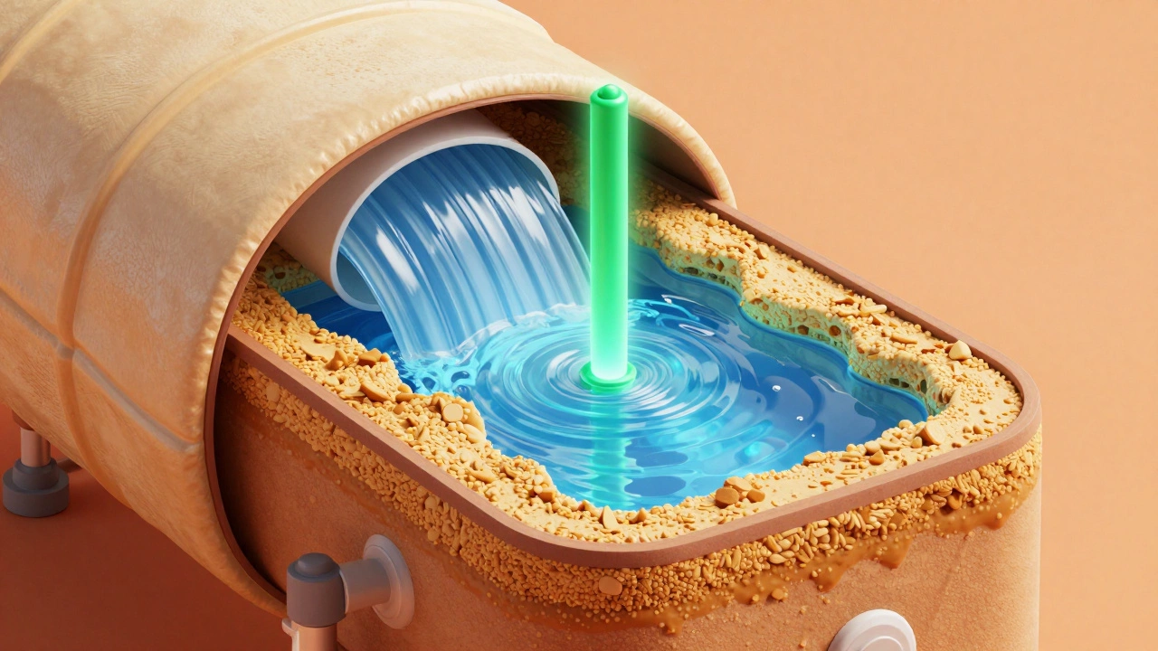 Cross-section diagram showing water heater cleaning and insulation