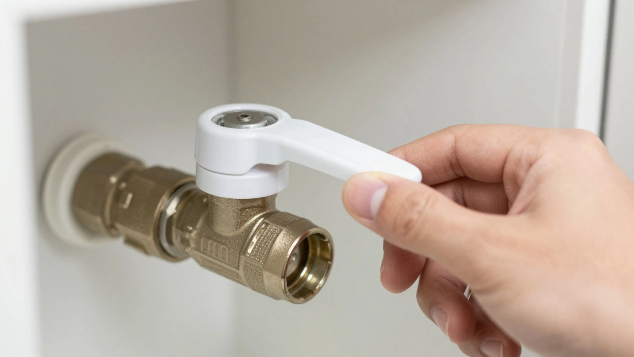 Hand checking position of white gas isolation valve lever