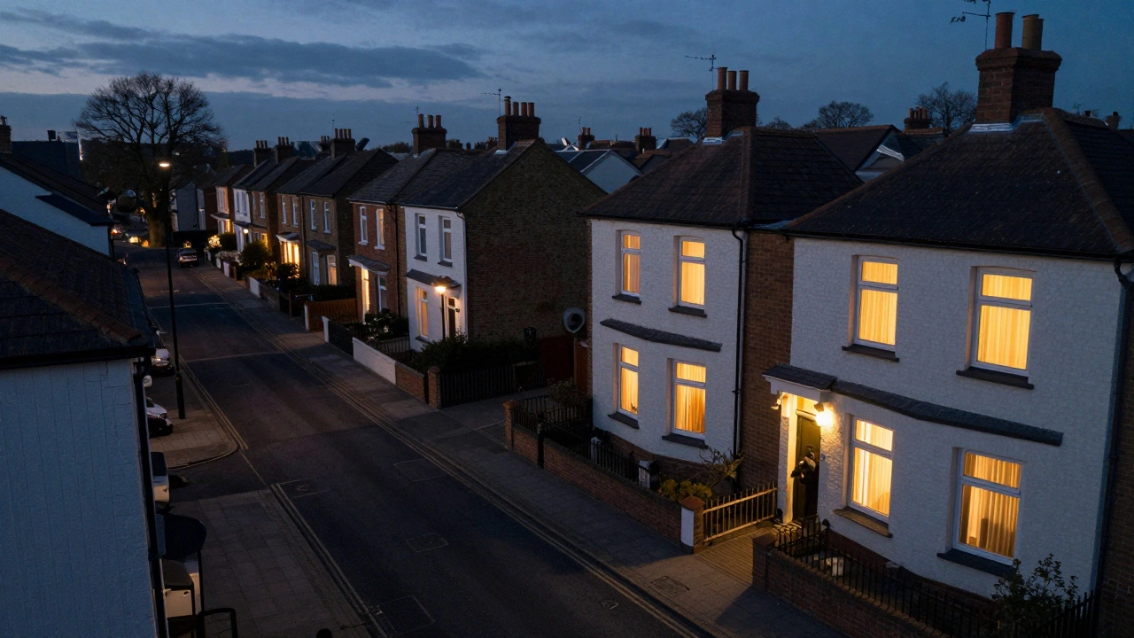 Person looking out at UK street to check if neighbors have gas