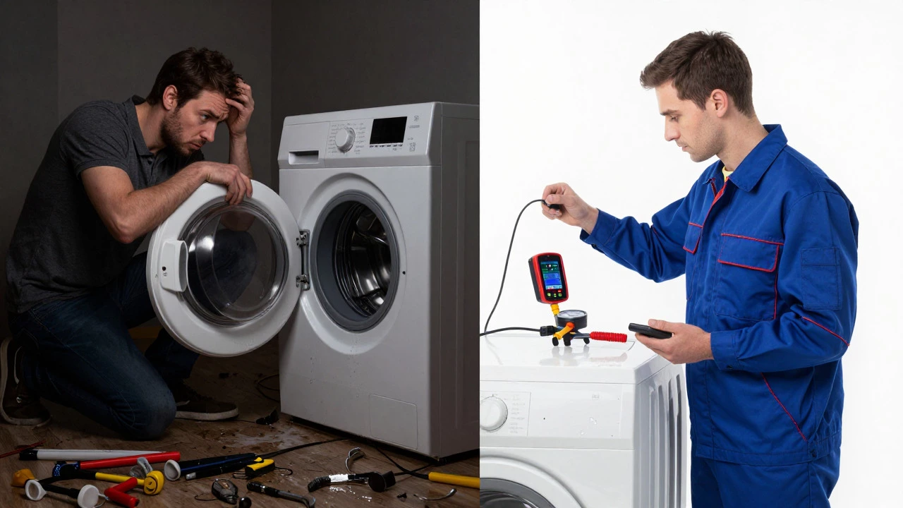 Contrast between DIY chaos and pro appliance repair