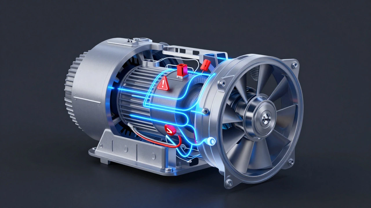 Cutaway view of extractor fan motor showing internal components