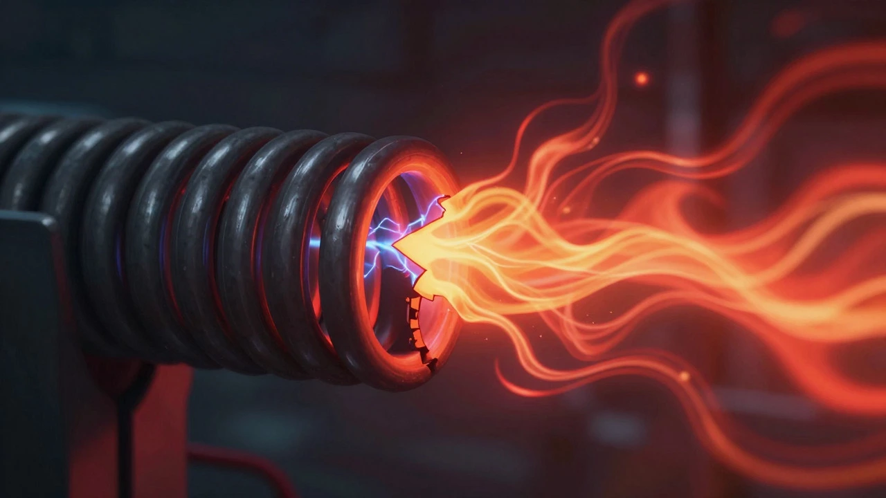 Artistic cross-section of a broken heating coil with electric sparks