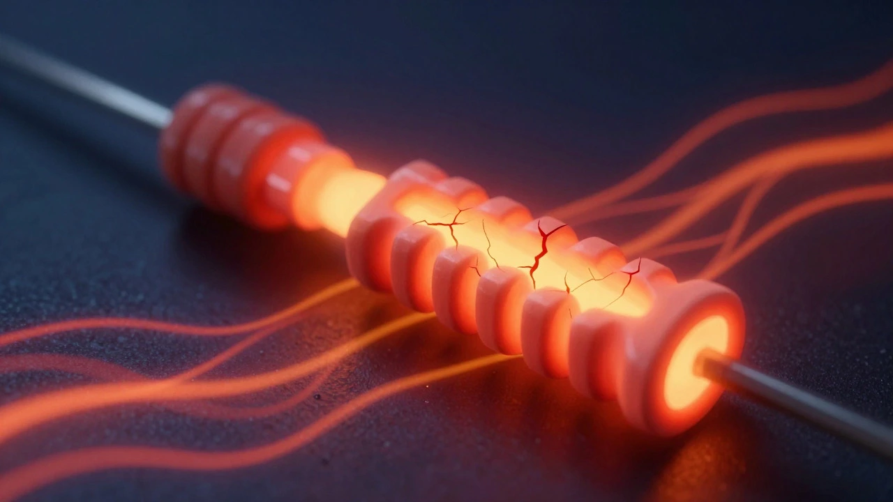 Artistic visualization of a glowing igniter cracking due to thermal stress