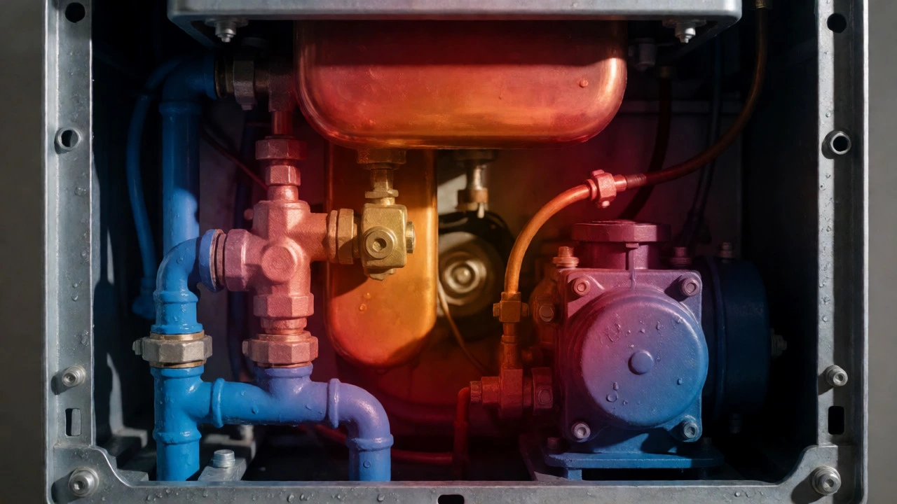 Internal boiler components showing thermal stress indicators