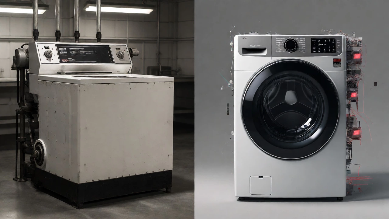 Comparison of rugged top-loader and fragile smart washer