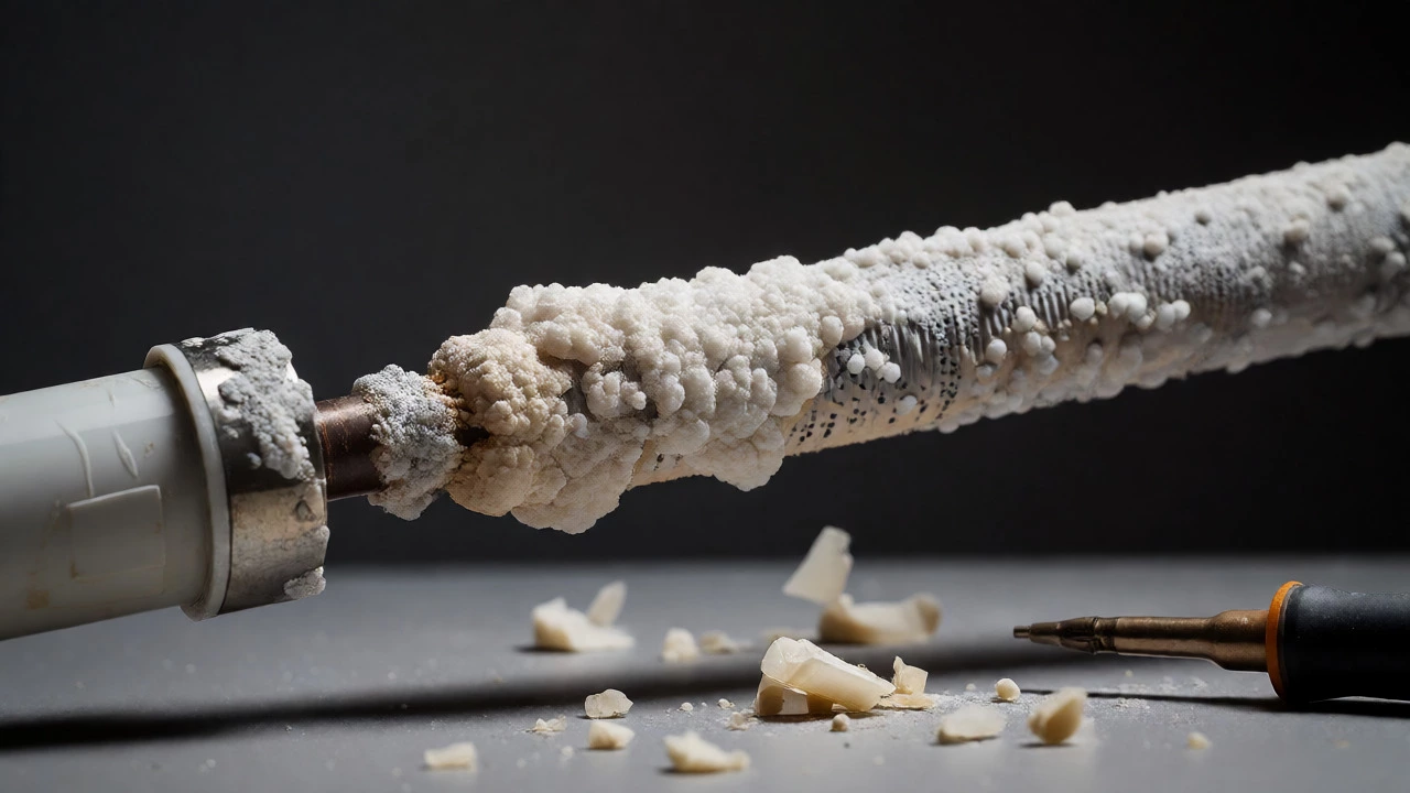 Corroded heating element covered in mineral scale