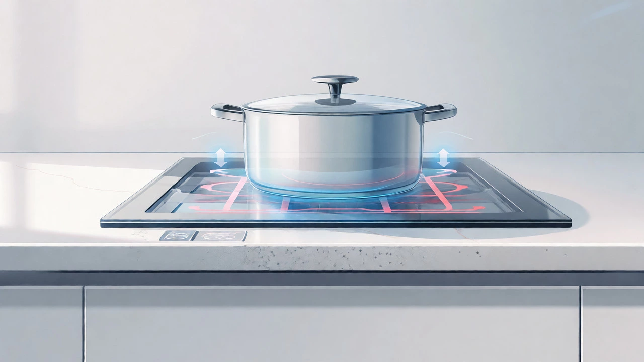 Cross-section diagram of a properly installed glass hob on a level counter.