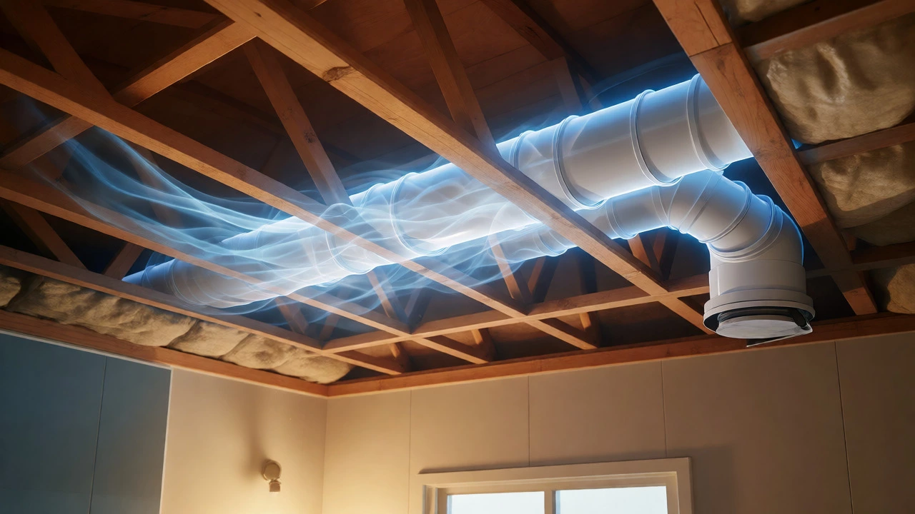 Cutaway view of attic showing airflow through rigid ducting and vent