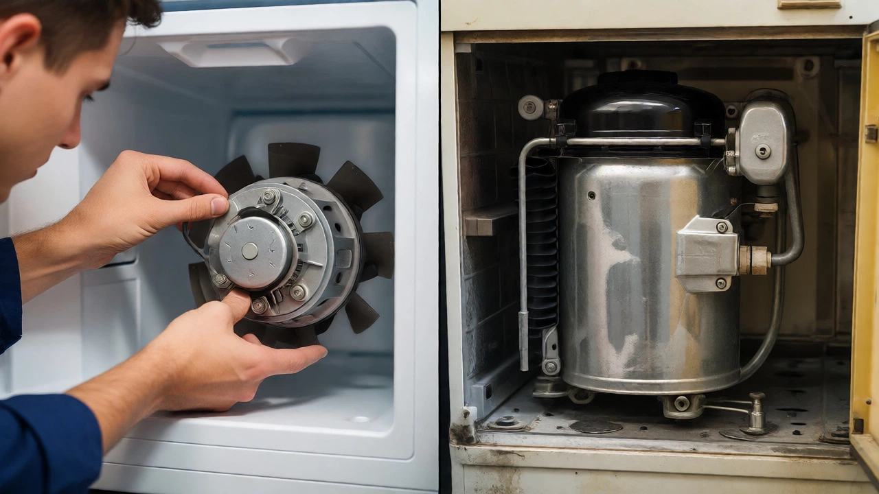 Split view comparing minor freezer repair versus major compressor replacement